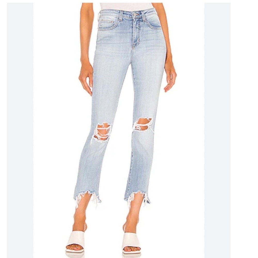L'AGENCE High Line Distressed Skinny Jeans Light Wash Raw Hem 29